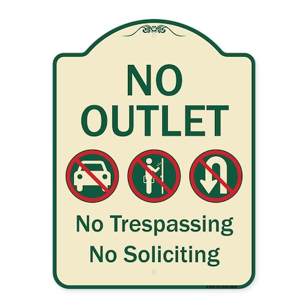 Signmission Designer Series-No Outlet No Trespassing Or Soliciting With No Car And No U-tu, 24" H, TG-1824-9968 A-DES-TG-1824-9968